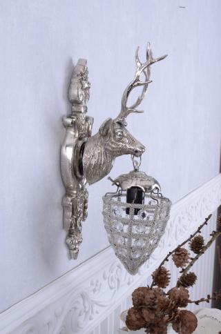 srebrny jeleń kinkiet w stylu rokoko