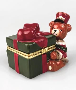 szkatułka misiu z wielkim prezentem porcelana