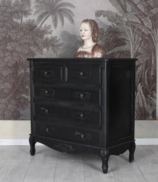 czarna komoda pięć szuflad girlandy shabby chic