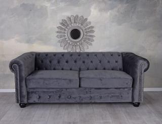 sofa dwuosobowa chesterfield szary aksamit