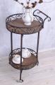 okrągły stolik na kółkach z półeczką w stylu rustykalnym