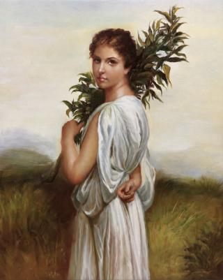 dziewczyna z gałązką obraz na płótnie 50 × 60 cm