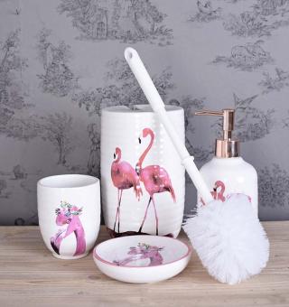 flamingi porcelanowy zestaw łazienkowy