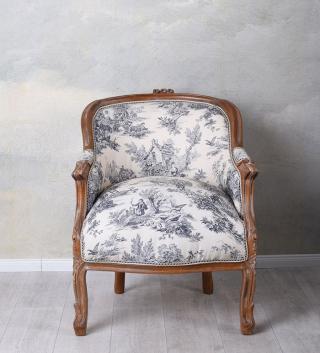 fotel uszak styl barokowy toile de jouy