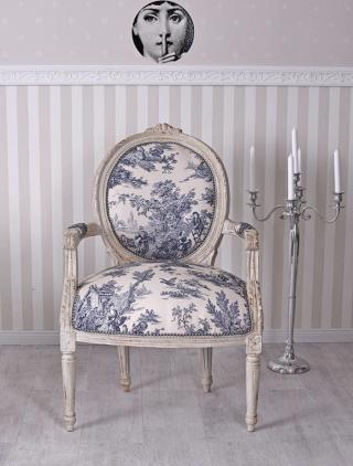 toile de jouy fotel w stylu barokowym