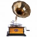 retro gramofon his masters voice mosiężna tuba