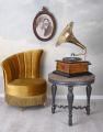retro gramofon his masters voice mosiężna tuba