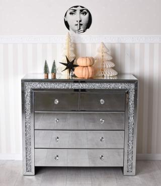 komoda pięć szuflad 95 x 38 cm styl glamour meble lustrzane