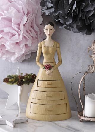 szkatuła na biżuterię dama z różą figura kobiety styl biedermeier