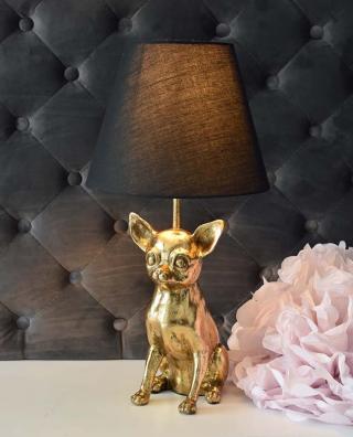 designerska lampa figura złoty chihuahua