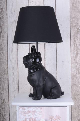 lampa z czarnym mopsem w słuchawkach 50 cm