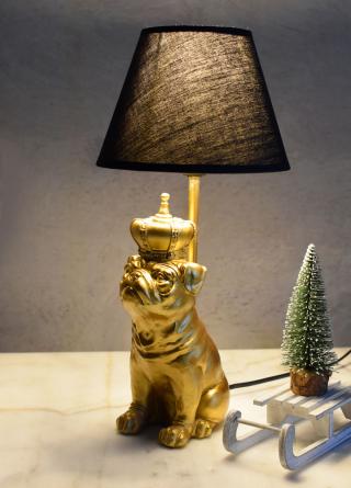lampa złoty mops w koronie 40 cm figury zwierząt