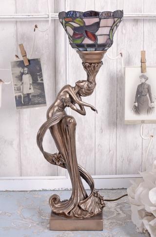 lampa witrażowa z figurą kobiety wiedeńska secesja