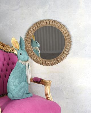okrągłe złote lustro rama motyw ptasich piór 49 cm