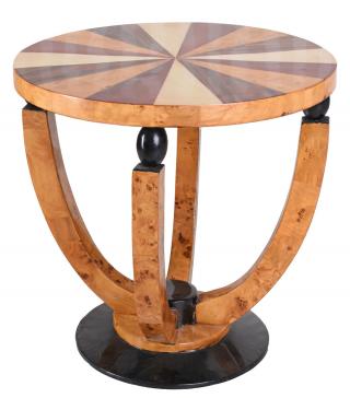 okragły stolik intarsjowany blat styl art deco wys. ok. 58 cm