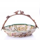 Patera z Figurami Ptaszków Motywy Roślinne Porcelana i Brąz