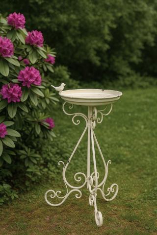 białe poidełko figura ptaszka dekoracja ogrodowa shabby chic