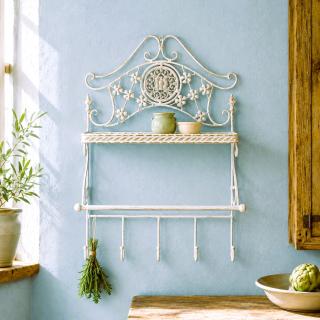 metalowy regał ścienny z półką i wieszakami shabby chic