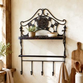 czarny regał ścienny z półką i wieszakami shabby chic