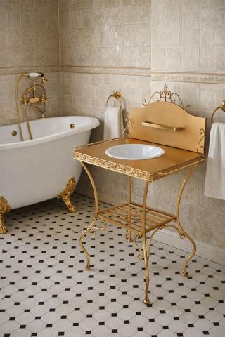 złota umywalka vintage z emaliowaną misą klasyczna elegancja