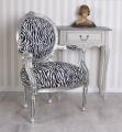 srebrny fotel meble barokowe zebra