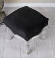 stołek podnóżek srebrno - czarny styl barokowy