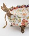 stylowa owalna misa motyw ważek porcelana i brąz