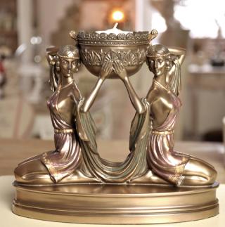 świecznik w stylu art deco z figurami kobiet veronese