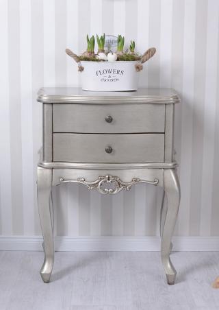 srebrna szafka nocna w stylu rokoko