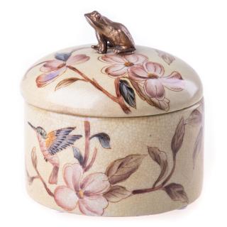 szkatułka z żabką porcelana i brąz