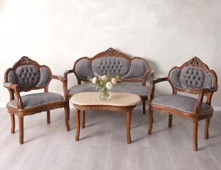 zestaw wypoczynkowy w stylu barokowym sofa + 2 fotele + stolik meble barokowe