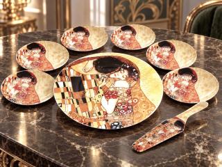 zestaw siedmiu talerzy + łopatka do ciasta gustav klimt pocałunek