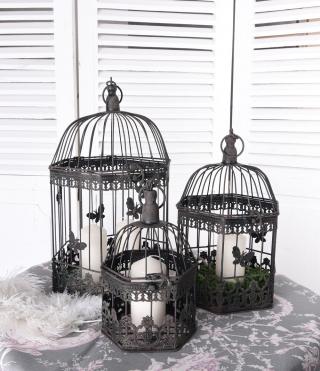 zestaw trzy klatki shabby chic dekoracje ogrodowe